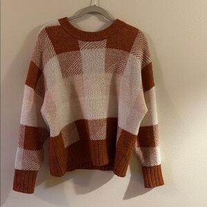 Plaid Knit Sweater in Rust and Cream
